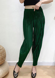 Loose Green Elastic Waist Pockets Crop Pants Summer