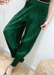 Loose Green Elastic Waist Pockets Crop Pants Summer