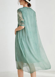 Loose Green Embroidered Patchwork Chiffon Dresses Summer