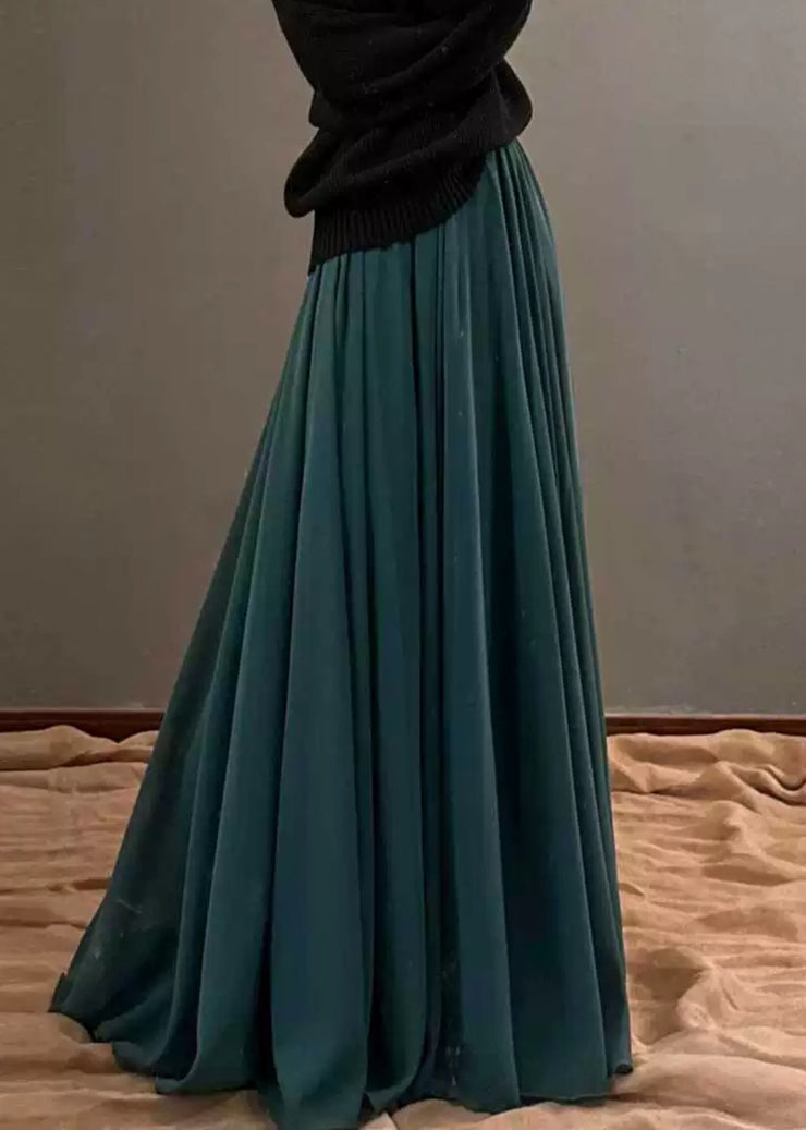 Loose Green High Waist Draping Chiffon Maxi Skirt