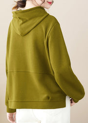 Loose Green Hooded Patchwork Cotton Pullover Streetwear Fall