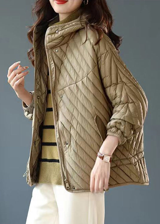 Loose Green Hooded Pockets Drawstring Duck Down Coat Winter