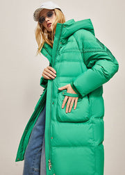 Loose Green Hooded Wrinkled Solid Duck Down Down Coat Winter