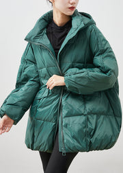 Loose Green Hooded Zippered Duck Down Jackets Winter