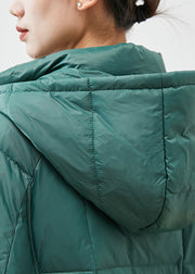 Loose Green Hooded Zippered Duck Down Jackets Winter