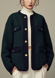 Loose Green O-Neck Button Cotton Coats Spring