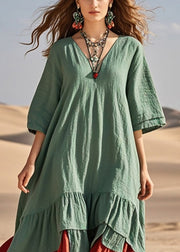 Loose Green Oversized Patchwork Cotton Maxi Dress Summer