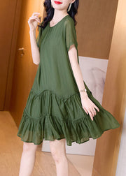 Loose Green Patchwork Wrinkled Solid Mid Dresses Summer