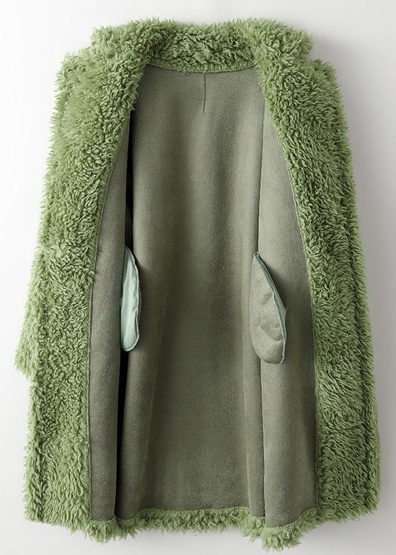 Loose Green Peter Pan Collar Button Long Faux Fur Coat Winter