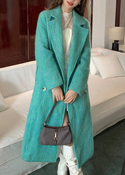 Loose Green Peter Pan Collar Tie Waist Woolen Coat Winter