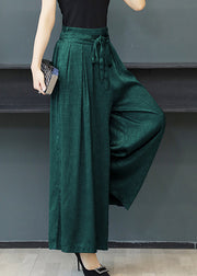 Loose Green Pockets High Waist Tie Waist Maxi Pants Fall