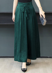 Loose Green Pockets High Waist Tie Waist Maxi Pants Fall