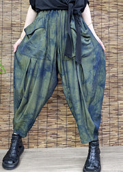 Loose Green Print Crop Harem Pants Summer