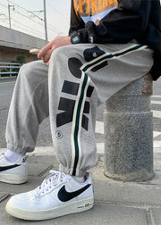 Loose Green Print Elastic Waist Cotton Pants Men Fall