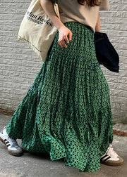 Loose Green Print Wrinkled High Waist Cotton Skirts Summer