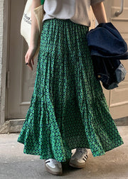 Loose Green Print Wrinkled High Waist Cotton Skirts Summer