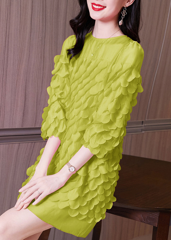 Loose Green Puff Sleeve Three Dimensional Petal Dress Bracelet Sleeve