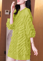 Loose Green Puff Sleeve Three Dimensional Petal Dress Bracelet Sleeve