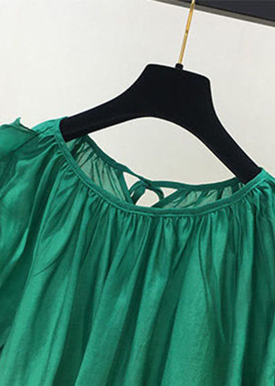 Loose Green Ruffled Patchwork Chiffon Shirt Tops Summer