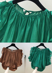 Loose Green Ruffled Patchwork Chiffon Shirt Tops Summer