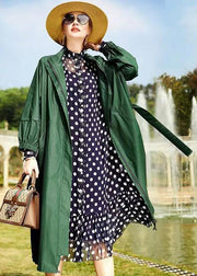 Loose Green Stand Collar Pockets Patchwork Cotton Trench Fall