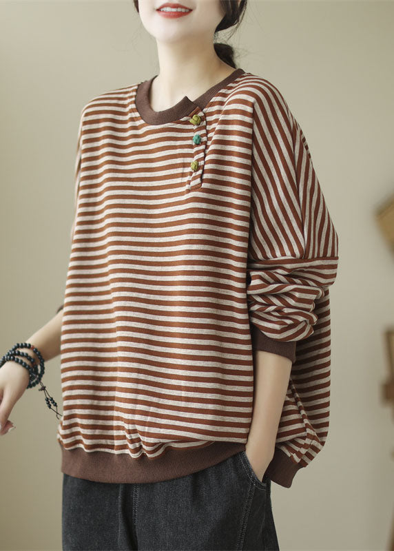 Loose Green Striped Patchwork O-Neck Sweatshirt Long Sleeve