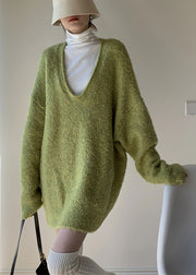 Loose Green Sweaters And Turtleneck Tank Knit Two Piece Set Spring