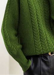 Loose Green Turtleneck Cable Knit Sweaters Spring