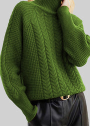 Loose Green Turtleneck Cable Knit Sweaters Spring