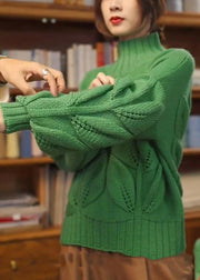 Loose Green Turtleneck Original Design Knit Sweaters Spring