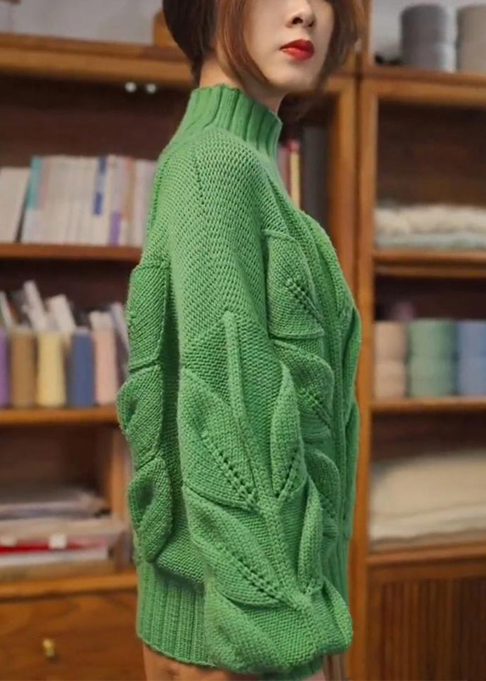 Loose Green Turtleneck Original Design Knit Sweaters Spring