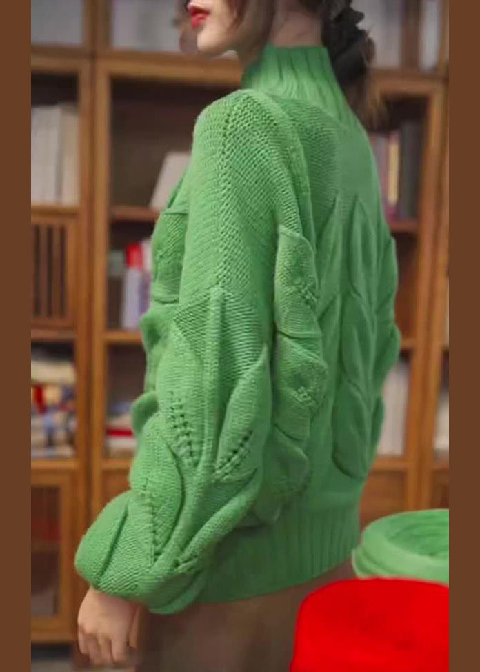 Loose Green Turtleneck Original Design Knit Sweaters Spring