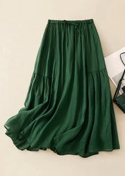 Loose Green Wrinkled Solid Elastic Waist Linen Skirts Summer