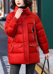 Loose Green Zippered Pockets Duck Down Coats Winter