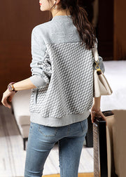 Loose Grey Asymmetrical Zippered Patchwork Cotton Coats Fall