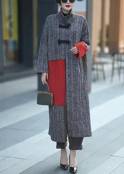 Loose Grey Button Knit Patchwork Long Coats Winter