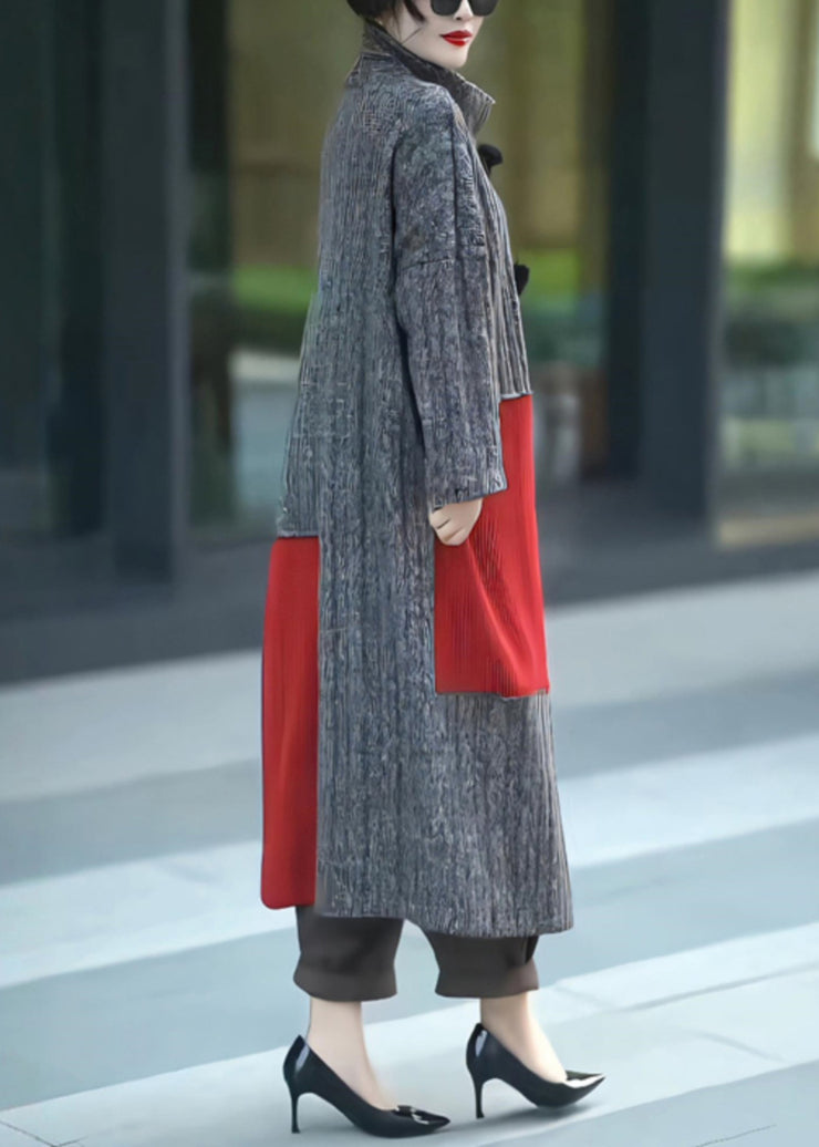 Loose Grey Button Knit Patchwork Long Coats Winter