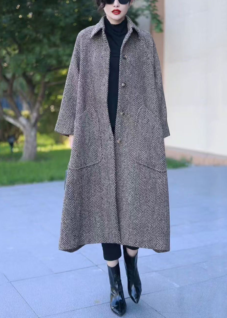 Loose Grey Button Pockets Thick Woolen Long Coat Winter