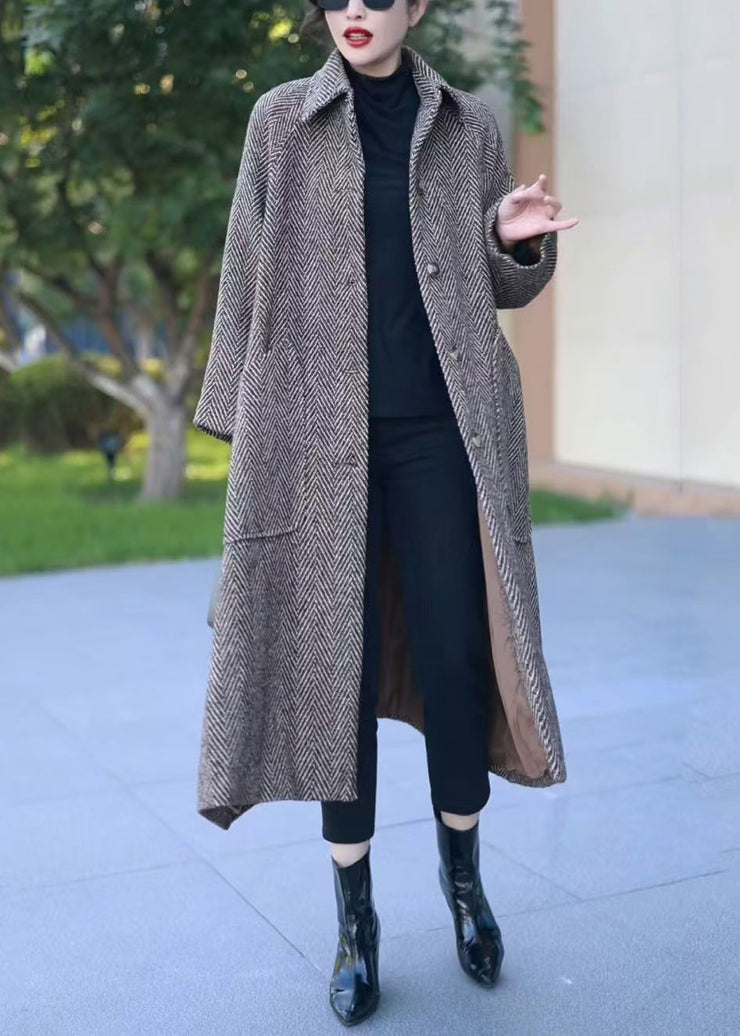 Loose Grey Button Pockets Thick Woolen Long Coat Winter