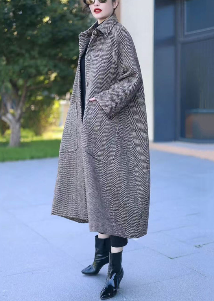 Loose Grey Button Pockets Thick Woolen Long Coat Winter