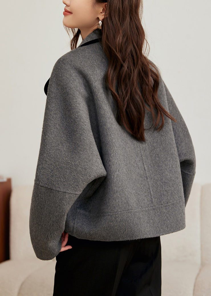 Loose Grey Button Pockets Woolen Coats Winter