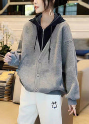 Loose Grey False Hooded Two Piecess Cotton Coats Fall