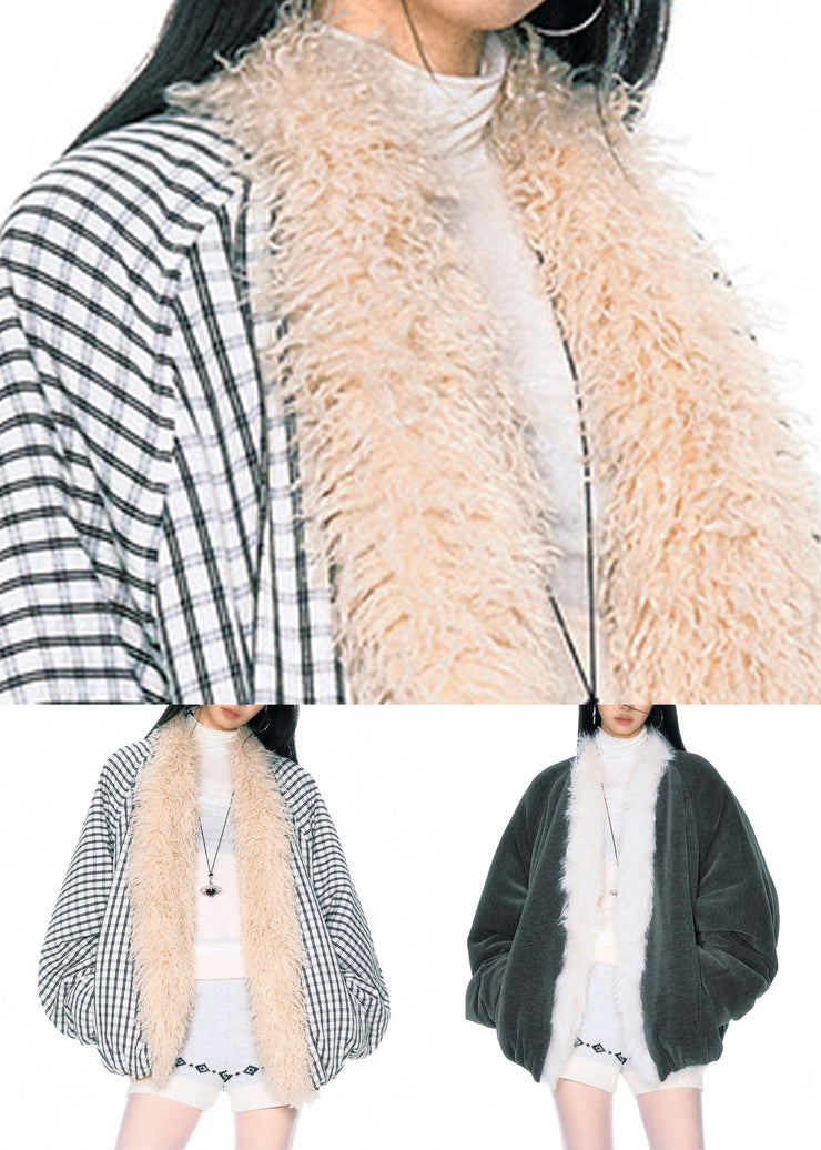 Loose Grey Fur Collar Pockets Patchwork Fluffy Parka Spring