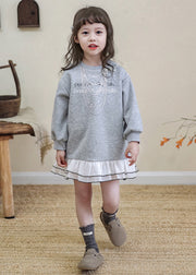 Loose Grey Graphic Kids Mid Sweatshirts Dress Spring