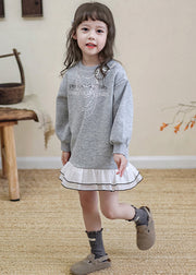 Loose Grey Graphic Kids Mid Sweatshirts Dress Spring