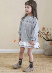 Loose Grey Graphic Kids Mid Sweatshirts Dress Spring