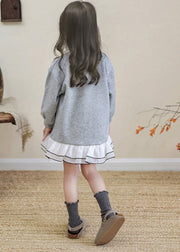 Loose Grey Graphic Kids Mid Sweatshirts Dress Spring