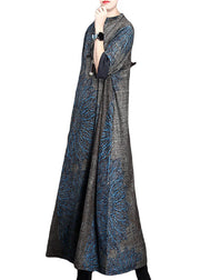 Loose Grey Half Hign Neck Print Cashmere Long Dress Spring