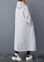 Loose Grey Hooded Pockets Patchwork Warm Fleece Dresses Winter