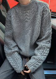 Loose Grey O Neck Cozy Cable Knit Men Sweaters Spring